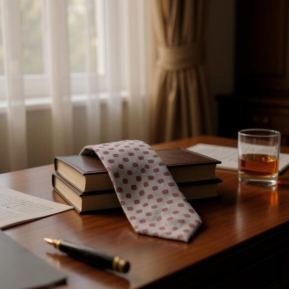 Stuart Ashley Men's Gray Print Silk Tie. Made in the USA. - Picture 5 of 5